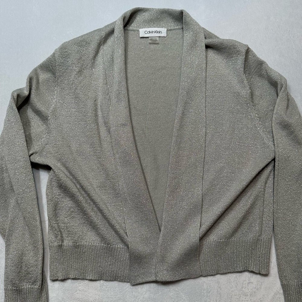 Calvin Klein Silver Sparkle Cardigan Womens M Normcore Everyday‎ Basic Capsule
